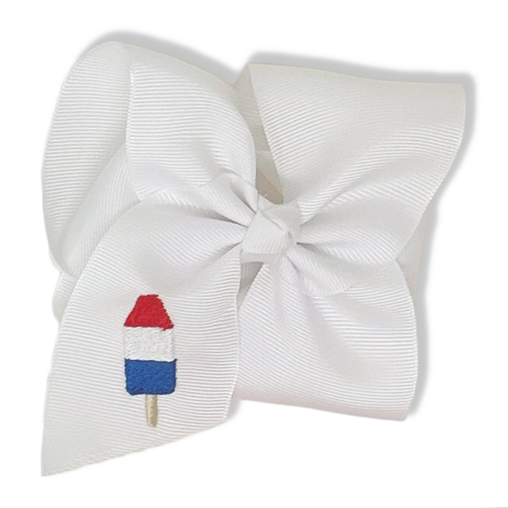 White Bow with Patriotic Embroidery