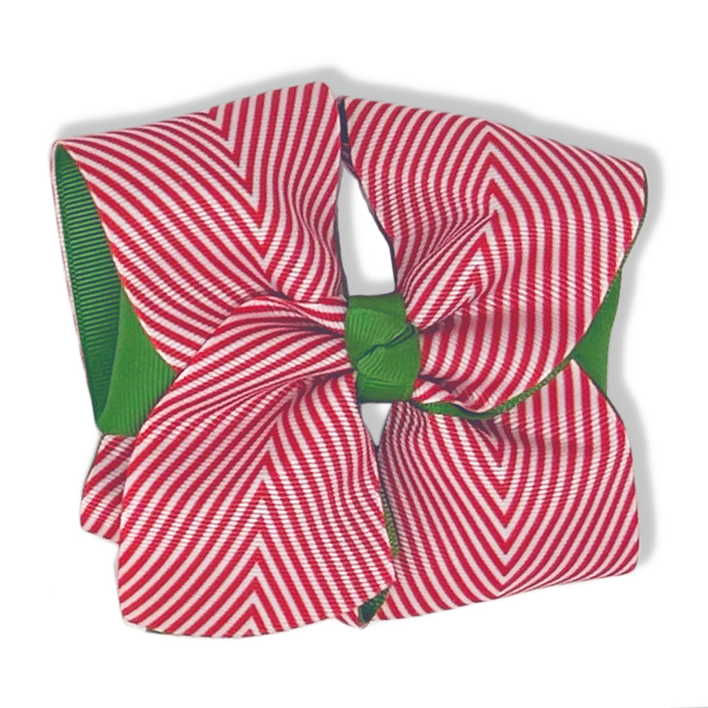 Red Stripe and Green Double Layer Hair Bow